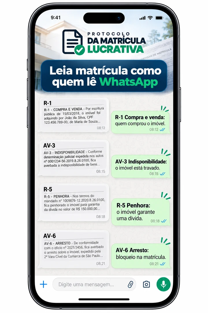 Celular com a matrícula traduzida como conversa de WhatsApp